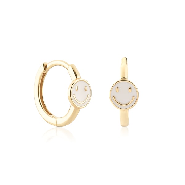 Classy Women Gold White Smiley Emoji Hoop Earrings-DaoMao