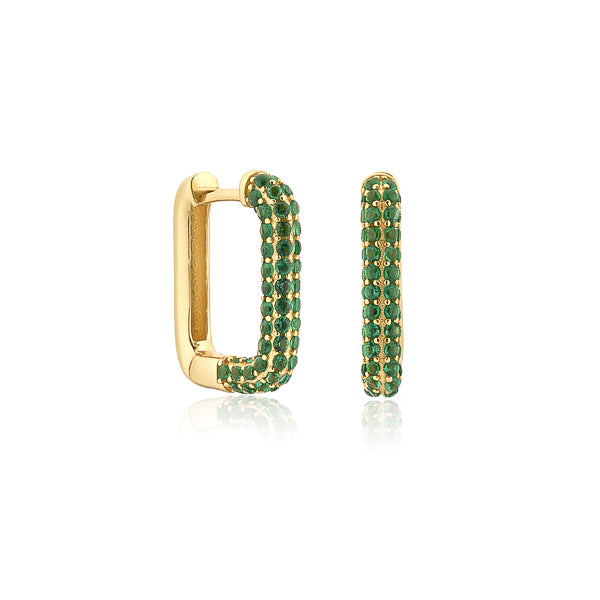 Classy Women Green Pavé CZ Square Hoop Earrings-DaoMao