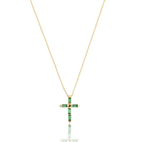 Classy Women Gold & Green Crystal Cross Necklace-DaoMao