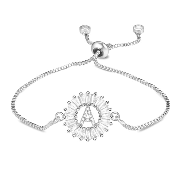 Classy Women Silver Crystal Initial Bracelet-DaoMao