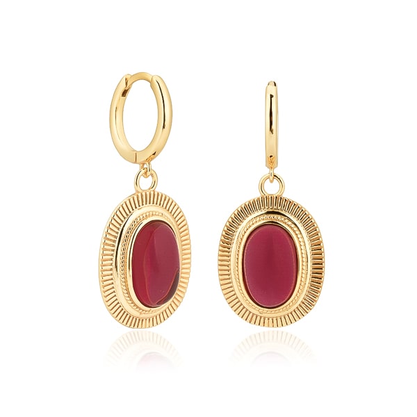 Classy Women Large Red Oval Stone Drop Earrings-DaoMao