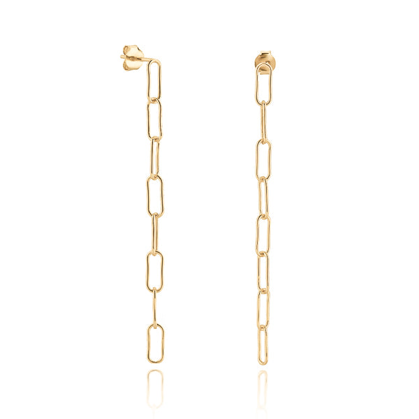 Classy Women Long Gold Oval Link Chain Drop Earrings-DaoMao