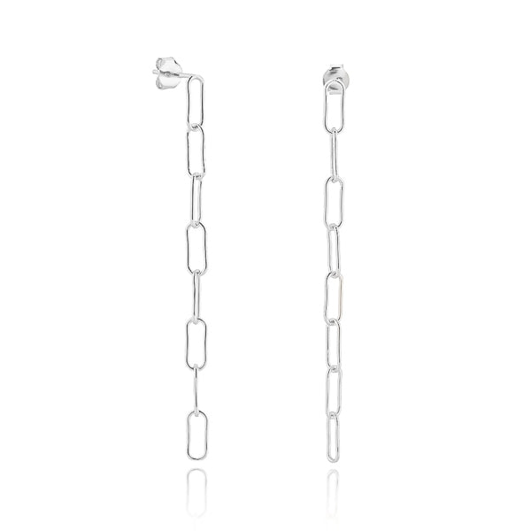 Classy Women Long Silver Oval Link Chain Drop Earrings-DaoMao