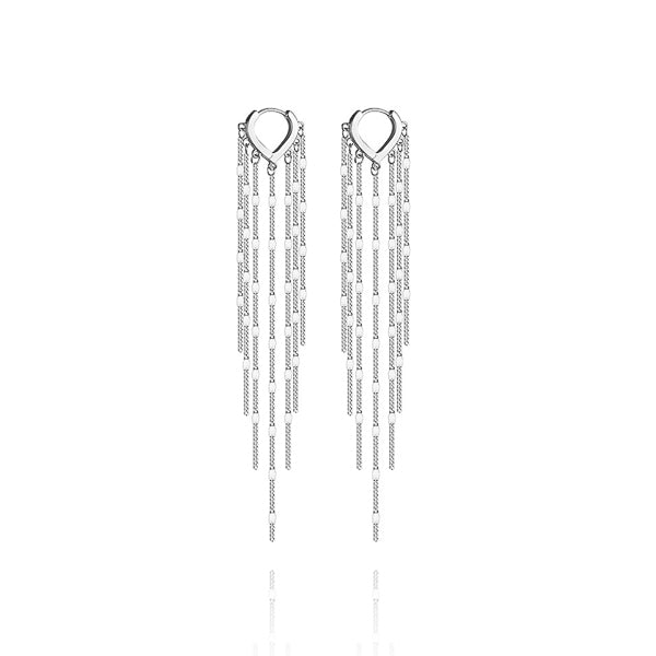 Classy Women Long Silver Tassel Drop Earrings-DaoMao