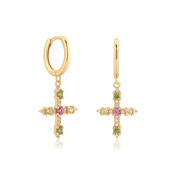 Classy Women Multicolor Crystal Cross Huggie Hoop Earrings-DaoMao