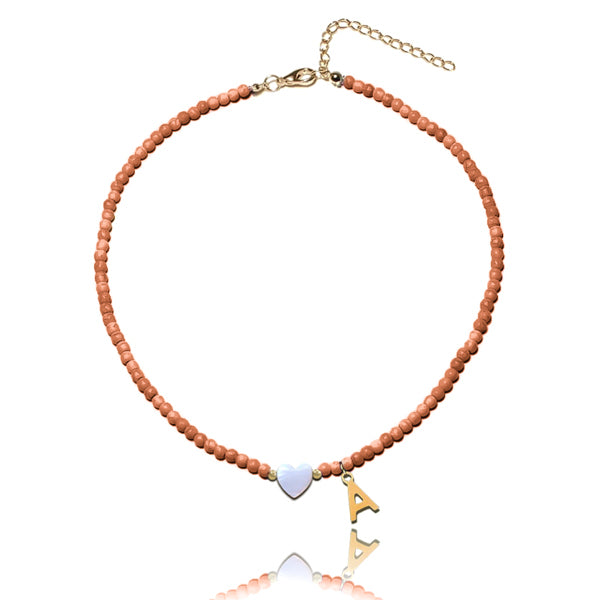 Classy Women Orange Beaded Initial Choker Necklace-DaoMao