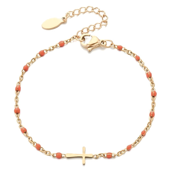 Classy Women Gold & Peach Cross Bracelet-DaoMao