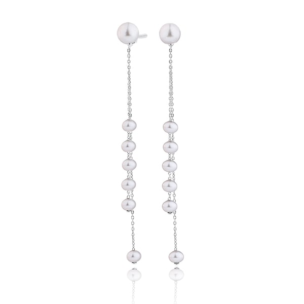 Classy Women Pearl Dual Drop Chain Earrings-DaoMao