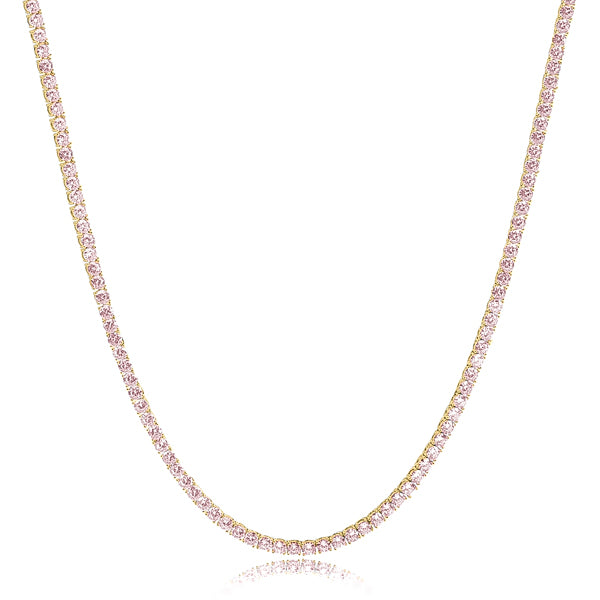 Classy Women 2mm Gold Vermeil Pink Tennis Choker Necklace-DaoMao