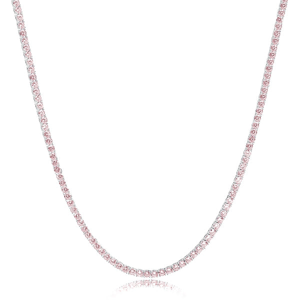Classy Women 2mm Sterling Silver Pink Tennis Choker Necklace-DaoMao