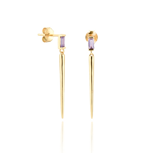 Classy Women Purple Crystal Drop Spike Stud Earrings-DaoMao