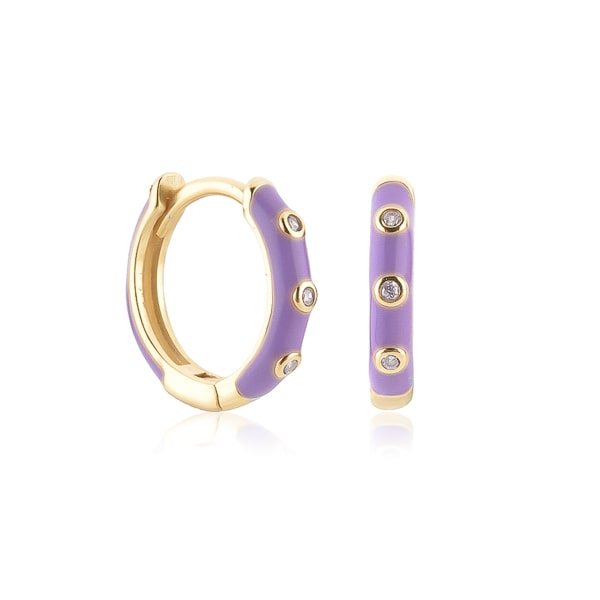 Classy Women Purple Enamel Mini Hoop Earrings-DaoMao