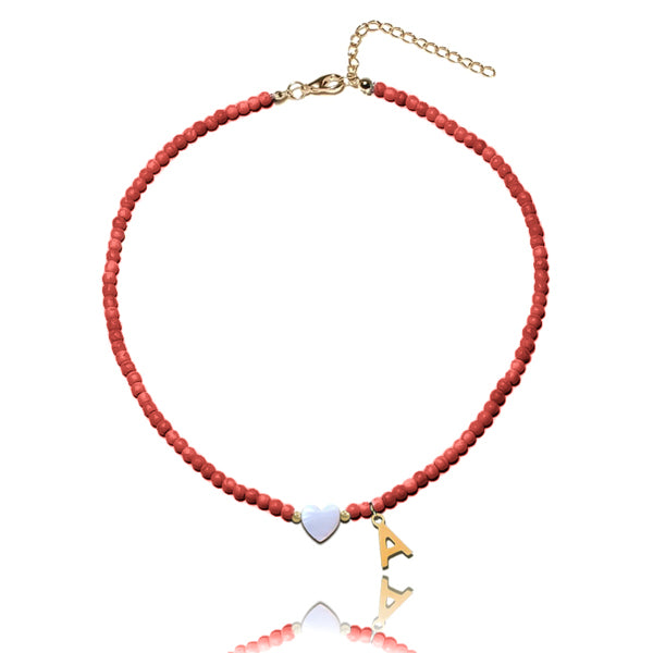Classy Women Red Beaded Initial Choker Necklace-DaoMao