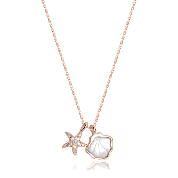 Classy Women Rose Gold Starfish & Seashell Pendant Necklace-DaoMao