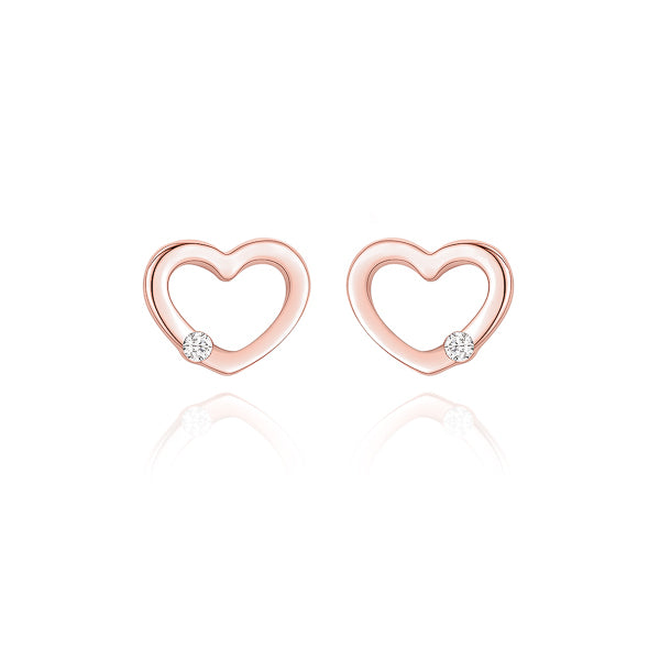 Classy Women Rose Gold Open Heart Stud Earrings-DaoMao