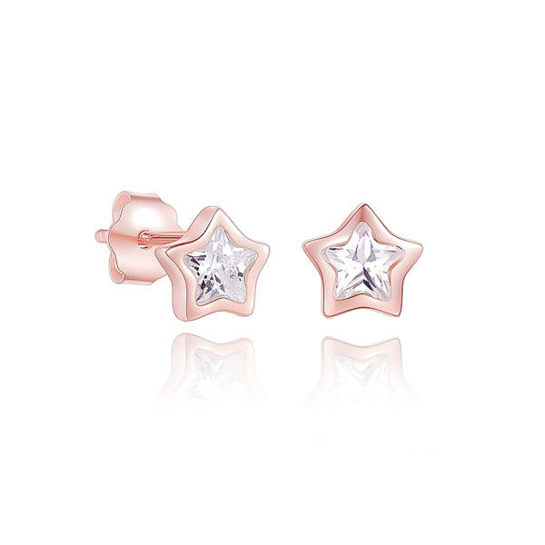 Classy Women Rose Gold Sparkling Mini Star Stud Earrings-DaoMao