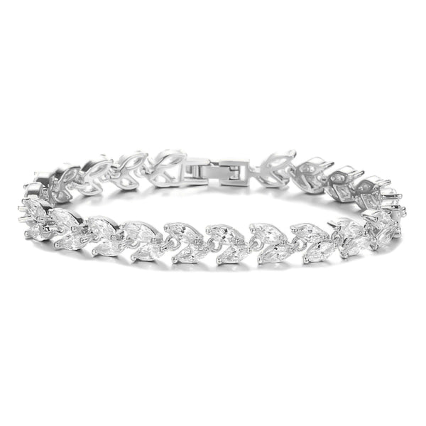 Classy Women Silver Crystal Leaf Bracelet-DaoMao