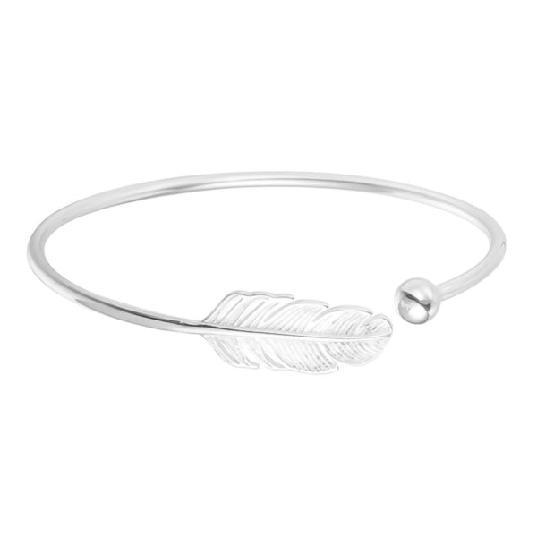 Classy Women Silver Feather Cuff Bracelet-DaoMao