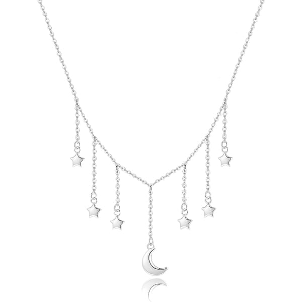 Classy Women Silver Moon & Stars Drop Choker Necklace-DaoMao