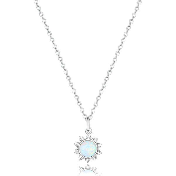 Classy Women Sterling Silver Opal Sun Pendant Necklace-DaoMao