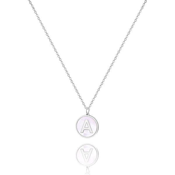 Classy Women Silver & Pearly White Initial Coin Pendant Necklace-DaoMao