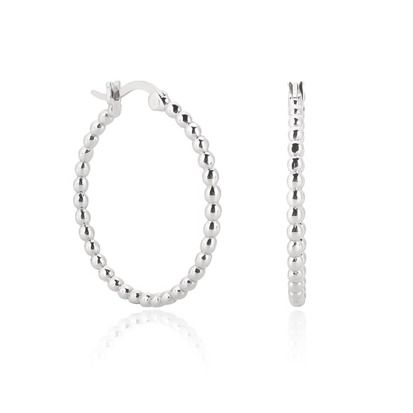 Classy Women Silver Beaded Hoop Earrings-DaoMao