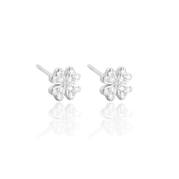 Classy Women Silver Crystal Clover Stud Earrings-DaoMao
