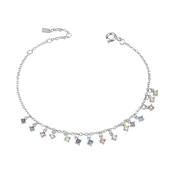 Classy Women Sterling Silver Colorful Crystal Charm Bracelet-DaoMao