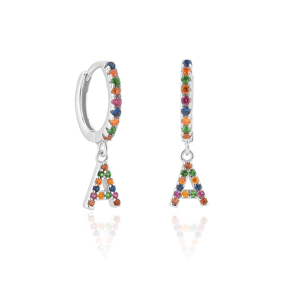 Classy Women Silver Colorful Crystal Initial Letter Earrings-DaoMao