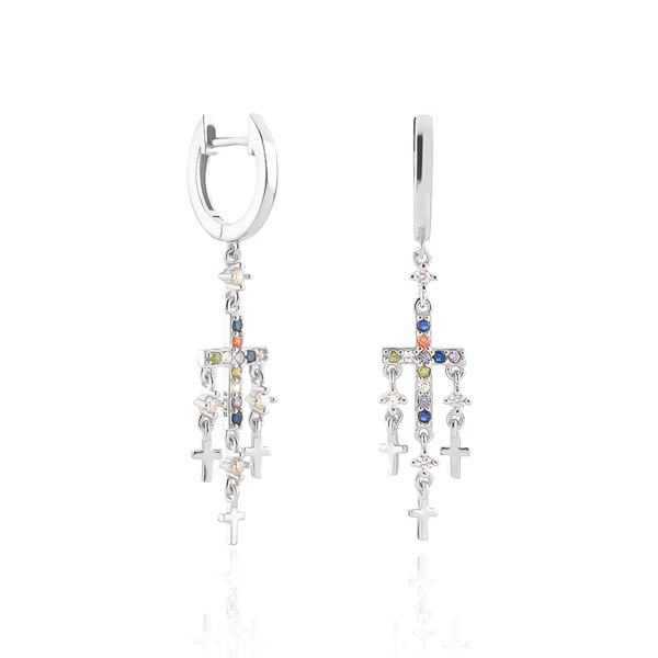 Classy Women Silver Cross Chandelier Earrings-DaoMao