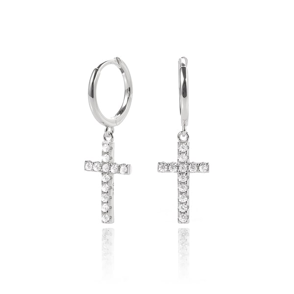 Classy Women Silver Cross Hoop Earrings-DaoMao