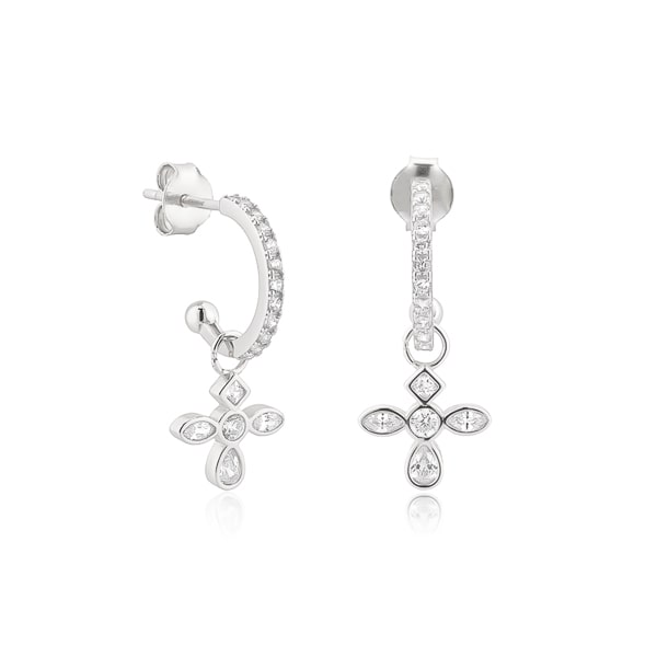 Classy Women Silver Crystal Cross C Hoop Earrings-DaoMao