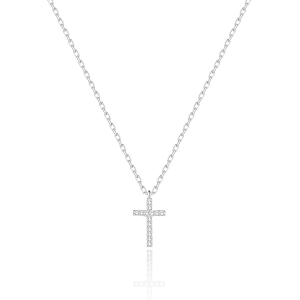 Classy Women Silver Crystal Cross Pendant Necklace-DaoMao