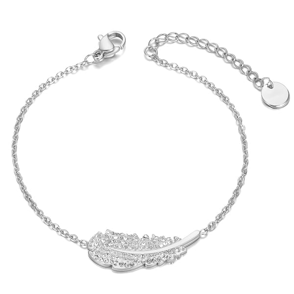 Classy Women Silver Crystal Feather Bracelet-DaoMao