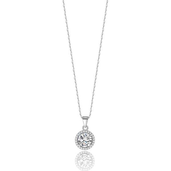 Classy Women Silver Crystal Halo Pendant Necklace-DaoMao