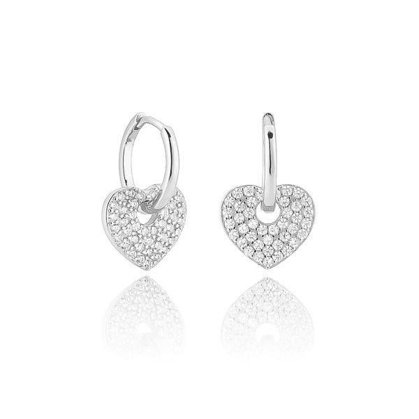 Classy Women Silver Crystal Heart Huggie Hoop Earrings-DaoMao