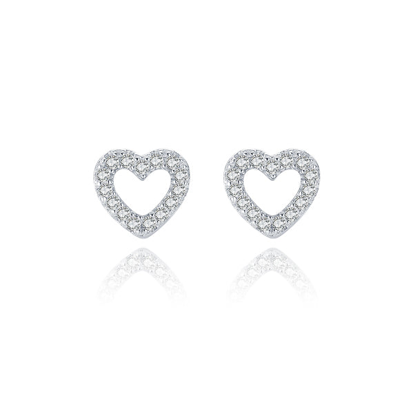 Classy Women Silver CZ Open Heart Stud Earrings-DaoMao
