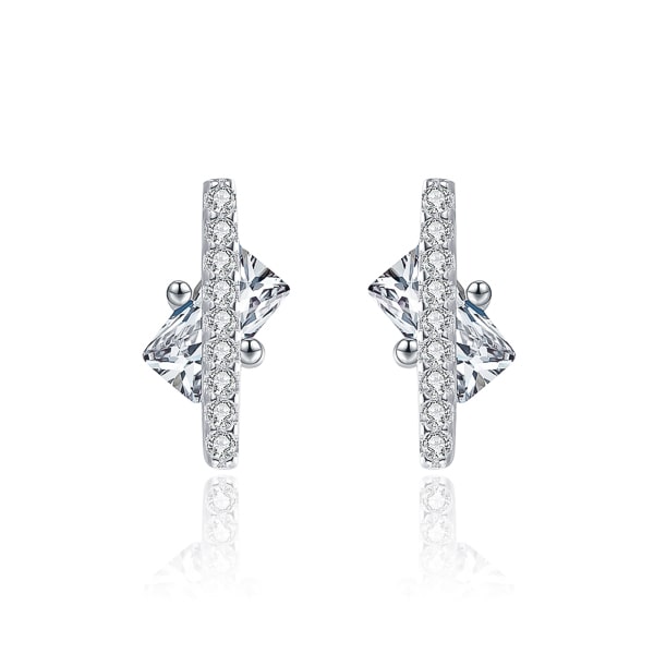 Classy Women Silver Crystal Podium Stud Earrings-DaoMao