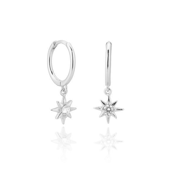 Classy Women Silver Crystal Star Mini Hoop Earrings-DaoMao