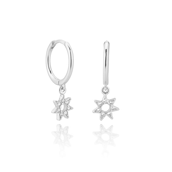 Classy Women Silver Crystal Sun Mini Hoop Earrings-DaoMao