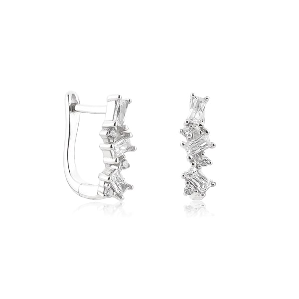 Classy Women Silver Crystal U Hoop Earrings-DaoMao