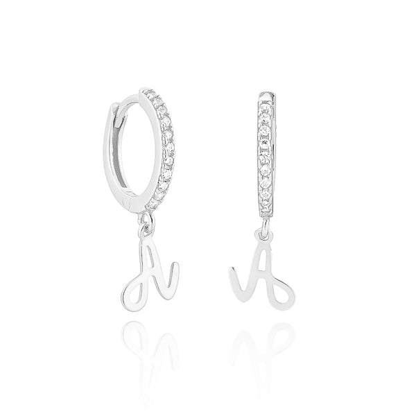 Classy Women Silver Cursive Initial Letter Earrings-DaoMao