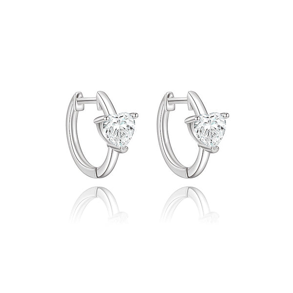 Classy Women Silver CZ Heart Huggie Hoop Earrings-DaoMao
