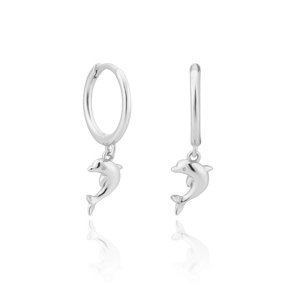 Classy Women Silver Dolphin Mini Hoop Earrings-DaoMao