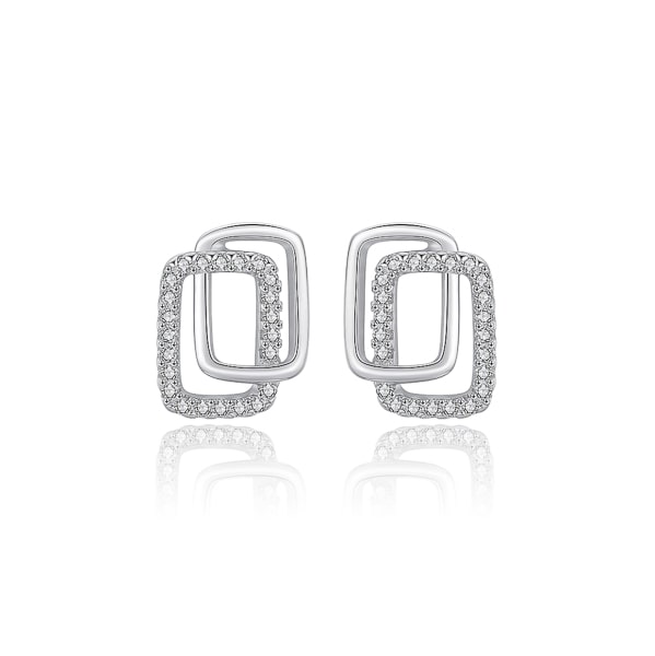 Classy Women Silver Double Square Stud Earrings-DaoMao
