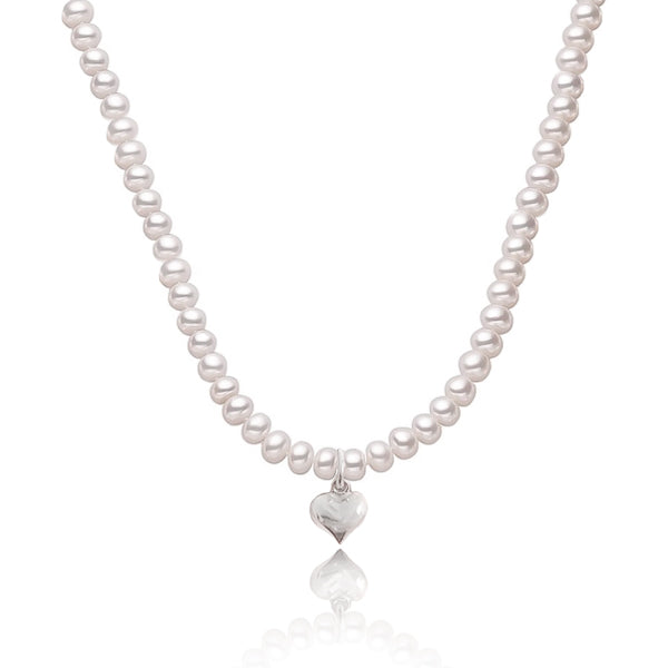 Classy Women Silver Heart Freshwater Pearl Necklace-DaoMao