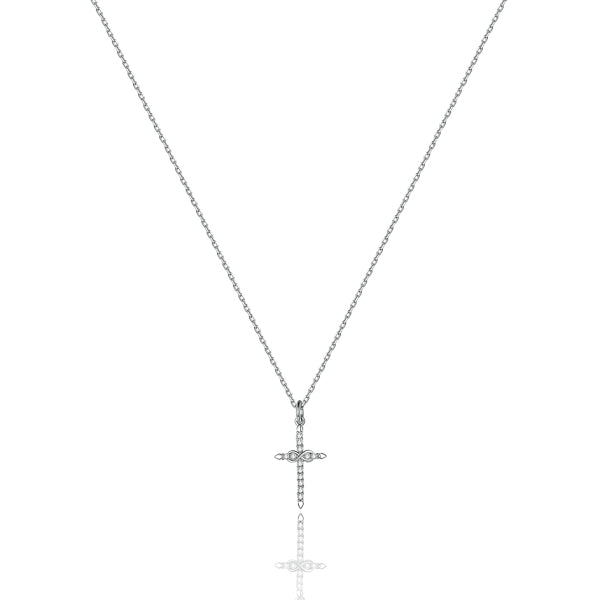Classy Women Silver Infinity Crystal Cross Pendant Necklace-DaoMao