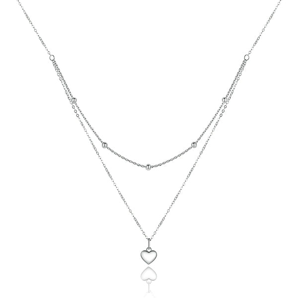 Classy Women Silver Layered Heart & Beads Pendant Necklace-DaoMao