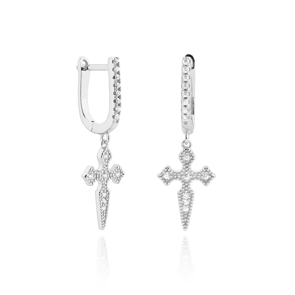 Classy Women Silver Medieval Crystal Cross Earrings-DaoMao