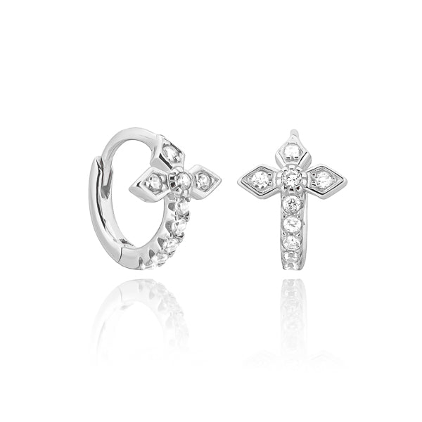 Classy Women Silver Medieval Cross Huggie Hoop Earrings-DaoMao